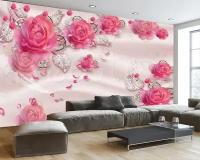 Фотообои 3д розовые розы на ткани 275x440 (ВхШ), бесшовные, флизелиновые, MasterFresok арт 10-485