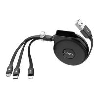 Data-кабели Hoco Кабель-рулетка Hoco U50, microUSB/Lightning/Type-C - USB, 2 А, 1 м, черный