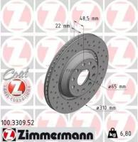 ZIMMERMANN 100330952 100.3309.52_диск тормозной!Sport задн. 310x22/49-5x112 \ Audi A3, VW Golf 2.0FSi/3.2FSi/1.9TDi/2.0T