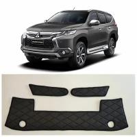 Утеплитель радиаторной решетки особо прочный Premium для Mitsubishi Pajero Sport 2015-2021 с парктрониками (чёрный ромб)