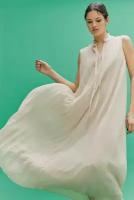 Плиссированное платье с завязками - светло-бежевый - XXL