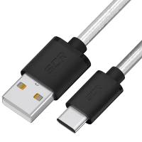 Кабель для смартфона USB TypeC 3А QC 3.0 для быстрой зарядки Samsung Xiaomi (GCR-UC1U), прозрачный; черный, 1.5м