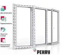 Пластиковое окно ПВХ РЕХАУ BLITZ 1450х2000 мм м, трехстворчатое, пов-откидное левое/ глухое / пов-откидное правое, двухкамерный стеклопакет, белое