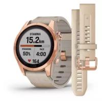 Умные часы GARMIN FENIX 7S Sapphire Solar титановый цвета розовое золото с песчаным кожаным ремешком