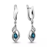 Серебряные серьги Aquamarine А4721608А с фианитом и Лондон топазом, Серебро 925°