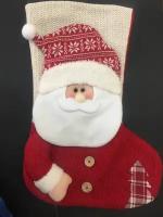 Новогодний носок для подарков в виде Санта-Клауса. Размер: 45 (высота) на 25 (ширина)