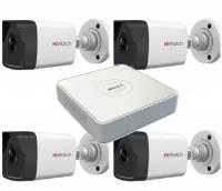 2MP Комплект IP видеонаблюдения Hiwatch на 4 камеры для любого помещения с PoE питанием регистратора (DS-I200(D) 2,8mm + DS-N204P(C))