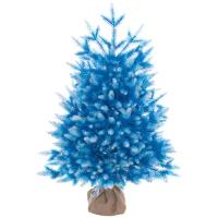 Царь Елка Настольная синяя елка в мешочке Сапфир 80 см с белыми кончиками, литая 100% СФ/СБ-80