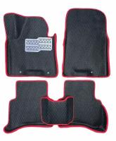 Автомобильные коврики ЕВА / EVA с бортами 3д / 3D для Hyundai Accent 2 (Тагаз) 1999-2012 / Хендай Акцент черный(сота)-красный / металл подпятник