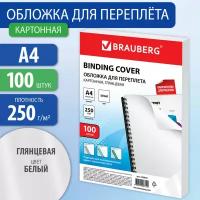 Обложки картонные для переплета А4 к-т 100 шт. глянцевые 250 г/м2 белые Brauberg 530840 (1)