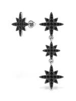 Серьги серебро асимметричные пусеты гвоздики с чёрными фианитами 6001609-00205