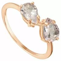 Серебряное кольцо с натуральным розовым кварцем - коллекция Дуэт / покрытие Красное Золото (размер 22,5)