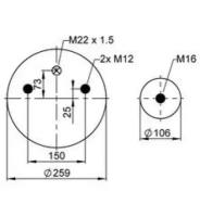 Пневмоподушка без стакана Phoenix 1DK21K Bpw: BPW30K 0542940910 0542941510. Meritor (Ror): MLF9016 MLF8177 MSK20022