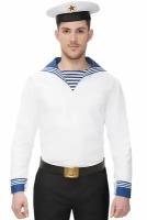Фланка мужская образца 2017 года с вшитым гюйсом / фланка форменная ВМФ / военная форма моряка / форменка / мужская военная рубашка белая