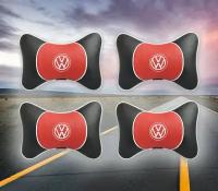 Большой комплект подушек на подголовник Volkswagen (из красной экокожи)