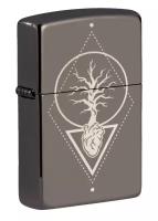 Зажигалка ZIPPO Heart of Tree Design с покрытием Black Ice®, латунь/сталь, чёрная, глянцевая, 38x13x