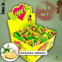 Жевательная резинка Love is со вкусом кокоса и ананаса, блок / 100 шт, жвачка из 90-х ( Лов из Лов ис Ловис Турбо Turbo )