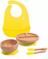 Набор детской бамбуковой посуды Love Earth Экологичные нескользящие тарелки для младенцев и малышей(Желтый)