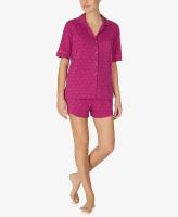 Пижама DKNY L малиновая в лого буквы рубашка и шорты с лого резинкой Logo Notch Collar Top and Boxer Shorts Pajama Set