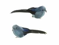 Набор декоративных птичек птицы удачи на клипсе, перо, голубые, 6 см (2 шт.), Kaemingk (Decoris)