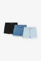 3 пары джинсовых шорт - голубой/черный - 140