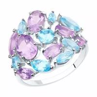 Серебряное кольцо DIAMANT-ONLINE 173147 с топазом, аметистом и миксом камней, Серебро 925°, размер 20