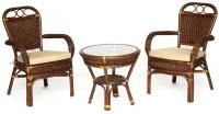 Террасный комплект TETCHAIR ANDREA (стол кофейный со стеклом + 2 кресла + подушки) ротанг (античный орех)