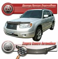 Дефлектор капота для Subaru Forester 2005-2008 Шелкография карбон серебро