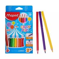 Maped Карандаши трёхгранные, 12 цветов, Maped Color Peps Maxi, утолщённые, европодвес