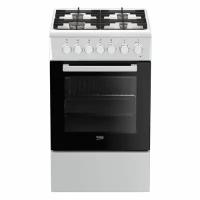 Газовая плита Beko FSE52130GWS, электрическая духовка, стеклянная крышка, чугун, белый и черный [7786988376]