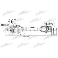 Полуось передний мост справа 27X957X60X27 ABS:46T HYUNDAI ELANTRA [A5] 1,6 11- I30 [A5] 12 - AT Patron PDS0489