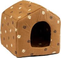 Домик для собак и кошек Дарэленд Будка с подушкой коричневый хлопок 37 х 37 х 37 см (1 шт)