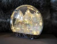 Декоративный новогодний светильник морозное окошко - домик, дерево, пластик, теплые белые LED-огни, 22 см, батарейки, Koopman International