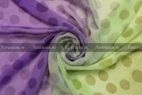 Ткань Шифон горохи на переходе цветов бирюзово-фиолетовый-зелёный, ш140см, 0,5 м