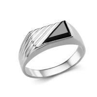 BASSCO, Мужской серебряный перстень с ониксом, печатка с черным ониксом, мужское кольцо, серебро родированное, 925/21.5 размер