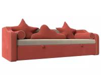 Детский диван-кровать Лига Диванов Рико Бежевый/Коралловый (микровельвет)