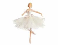 Ёлочная игрушка балерина - кружевной вальс (в корсаже с короткими рукавами), полистоун, текстиль, белая, 15 см, Goodwill