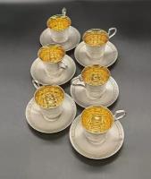 Набор из шести кофейных пар с орнаментальным декором, мельхиор (медь-никель)