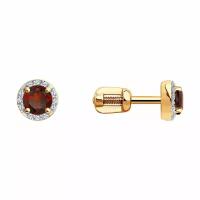 Золотые серьги Diamant online 257903 с бриллиантом и гранатом, Золото 585°