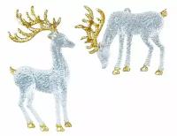 Акриловые ёлочные игрушки - олени-золотые рожки, прозрачные с золотом, 10-15 см, набор - 2 шт., Forest Market