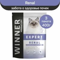 Полнорационный сухой корм Мираторг Expert Renal для кошек, при заболеваниях почек, 3 шт х 400 г