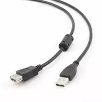 Кабель удлинитель USB 2.0 Pro Filum FL-CPro-U2-AM-AF-F1-1M, 1 м., ферритовое кольцо, черный, разъемы: USB A male-USB A female, пакет