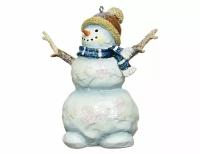 Ёлочная игрушка приветливый снеговичок в синем шарфе, полистоун, 10.5 см, Kaemingk (Decoris)