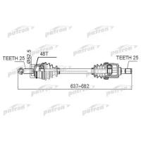 Полуось передний мост слева 25x637x52,5x25 ABS:48T KIA RIO [TC] 06 - MT Patron PDS0518