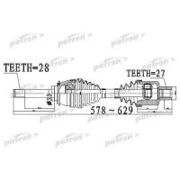 Полуось передний мост слева 28X578X53X27 SSANG YONG REXTON 2001 - Patron PDS0533