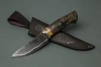 Нож из ламинированной стали «Кайман», рукоять литье мельхиор, наборная стабилизированная карельская береза - Кузница Сёмина