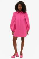 Мини-платье-рубашка с пышными рукавами - розовый - XS