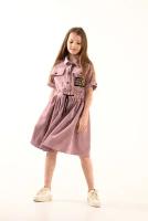 Leya.me Пудрово-розовое вельветовое детское платье-рубашка для девочки 92