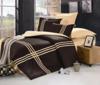 Семейное постельное белье однотонное из сатина коричневое с бежевыми полосками