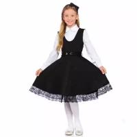 Сарафан для девочки, школьный, с юбкой солнце и кружевом, LETTY, LC20G-SRF-28-011, школьная форма, детское платье для девочки, размер 140 черный